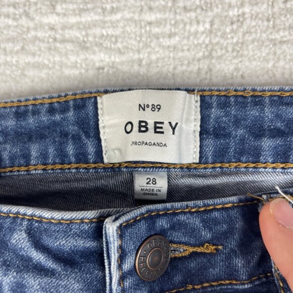 Womens Jeans N89 Obey Propaganda Stretch Blue Sz 28 Tight Straight Leg - Picture 6 of 16